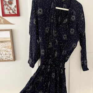 Rails Navy Star-Dot Long Sleeve Smocked Waist Dress